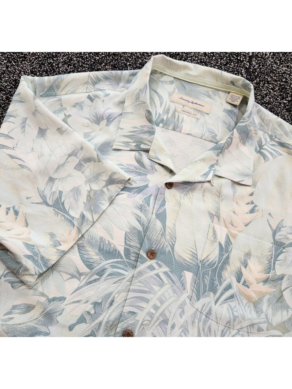 Tommy Bahama Men's 2XL Silk Hawaiian Shirt Blue Floral Palm Tree  Short Sleeve